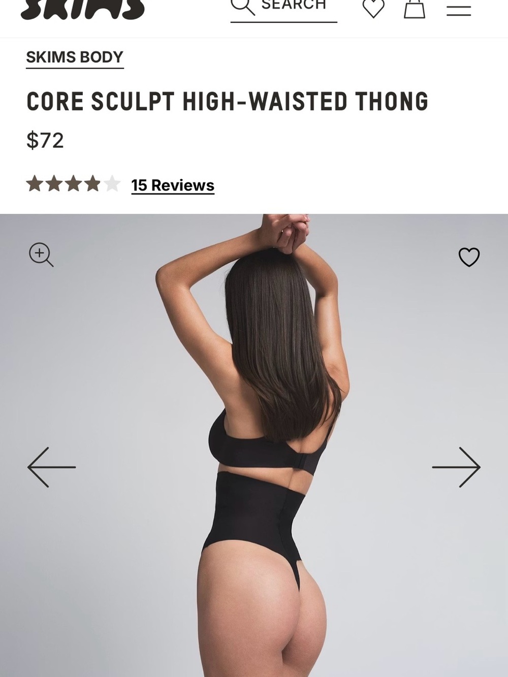 SKIMS Core Sculpt High-Waisted Thong Bodysuit in Black NWT - Picture 4 of 5